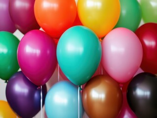 A vibrant array of colored balloons adds a festive touch, perfect for celebrations and joyful events, evoking happiness.