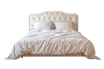 King-size Comfortable Bed With Tufted Headboard Isolated on Transparent Background for Design and Decor Projects