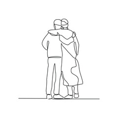 One continuous line drawing of a hugging each other vector illustration. Social activity design concept in simple linear style vector. Great design for for moslem celebration and education purpose.