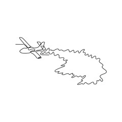 One continuous line drawing of The fire fighter airplane is on duty to put out the blazing fire vector illustration. Fire Fighting design illustration simple linear style vector concept for education.