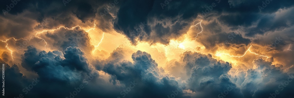 Aufkleber airplane navigates turbulent stormy clouds during an intense weather event near the airspace. genera