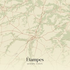 Retro map of �tampes, �le-de-France, France. Vintage street map.