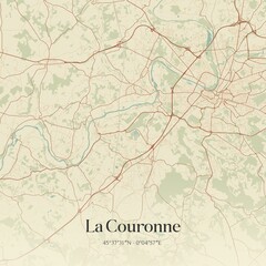 Fototapeta premium Retro map of La Couronne, Nouvelle-Aquitaine, France. Vintage street map.