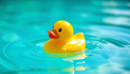 Yellow Rubber Duck Floating in Teal Water