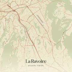 Retro map of La Ravoire, Auvergne-Rh�ne-Alpes, France. Vintage street map.