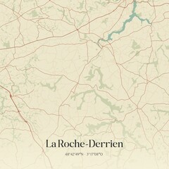 Fototapeta premium Retro map of La Roche-Derrien, Bretagne, France. Vintage street map.