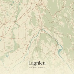 Retro map of Lagnieu, Auvergne-Rh�ne-Alpes, France. Vintage street map.