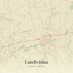 Obraz premium Retro map of Landivisiau, Bretagne, France. Vintage street map.