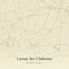 Retro map of Lassay-les-Ch�teaux, Pays de la Loire, France. Vintage street map.
