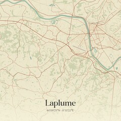 Retro map of Laplume, Nouvelle-Aquitaine, France. Vintage street map.