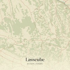 Fototapeta premium Retro map of Lasseube, Nouvelle-Aquitaine, France. Vintage street map.