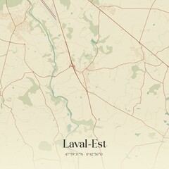 Fototapeta premium Retro map of Laval-Est, Pays de la Loire, France. Vintage street map.