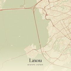 Retro map of Laxou, Grand Est, France. Vintage street map.