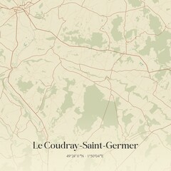 Retro map of Le Coudray-Saint-Germer, Hauts-de-France, France. Vintage street map.