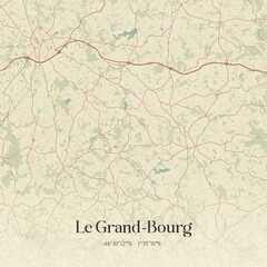 Retro map of Le Grand-Bourg, Nouvelle-Aquitaine, France. Vintage street map.