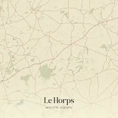 Retro map of Le Horps, Pays de la Loire, France. Vintage street map.