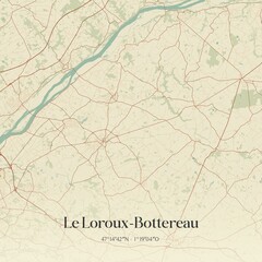 Retro map of Le Loroux-Bottereau, Pays de la Loire, France. Vintage street map.