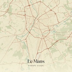 Obraz premium Retro map of Le Mans, Pays de la Loire, France. Vintage street map.