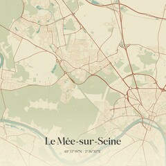 Retro map of Le M�e-sur-Seine, �le-de-France, France. Vintage street map.