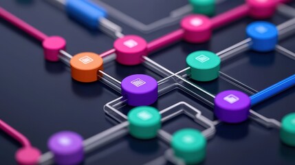 Fototapeta premium Colorful Digital Network Connection with Geometric Shapes and Lines