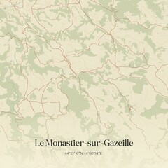 Retro map of Le Monastier-sur-Gazeille, Auvergne-Rh�ne-Alpes, France. Vintage street map.