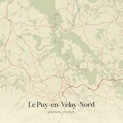 Retro map of Le Puy-en-Velay-Nord, Auvergne-Rh�ne-Alpes, France. Vintage street map.
