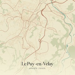 Fototapeta premium Retro map of Le Puy-en-Velay, Auvergne-Rh�ne-Alpes, France. Vintage street map.