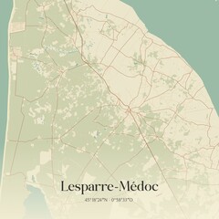 Retro map of Lesparre-M�doc, Nouvelle-Aquitaine, France. Vintage street map.