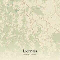 Retro map of Liernais, Bourgogne-Franche-Comt�, France. Vintage street map.