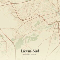 Retro map of Li�vin-Sud, Hauts-de-France, France. Vintage street map.