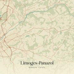 Retro map of Limoges-Panazol, Nouvelle-Aquitaine, France. Vintage street map.