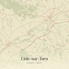 Retro map of Lisle-sur-Tarn, Occitanie, France. Vintage street map.