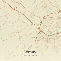 Obraz premium Retro map of Lomme, Hauts-de-France, France. Vintage street map.