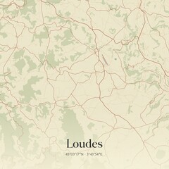 Retro map of Loudes, Auvergne-Rh�ne-Alpes, France. Vintage street map.
