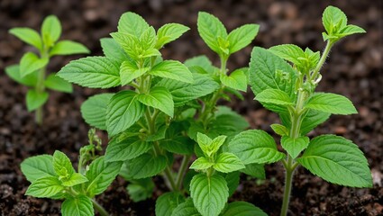 Organic stevia plants thriving in nutrient rich soil