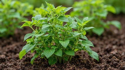 Organic stevia plants thriving in nutrient rich soil