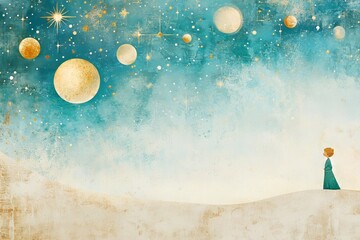 Little Prince gazing at the stars and contemplating the mysteries of the universe.