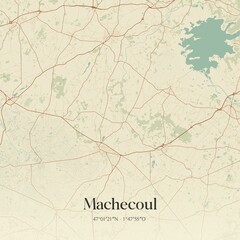 Fototapeta premium Retro map of Machecoul, Pays de la Loire, France. Vintage street map.