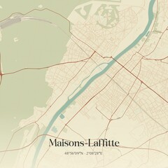 Retro map of Maisons-Laffitte, �le-de-France, France. Vintage street map.