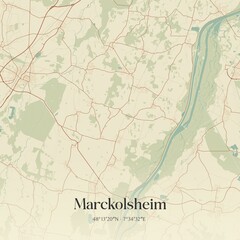 Retro map of Marckolsheim, Grand Est, France. Vintage street map.