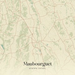 Retro map of Maubourguet, Occitanie, France. Vintage street map.