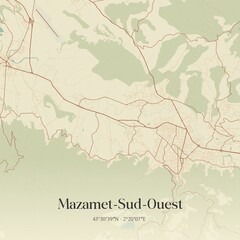Obraz premium Retro map of Mazamet-Sud-Ouest, Occitanie, France. Vintage street map.