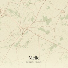 Fototapeta premium Retro map of Melle, Nouvelle-Aquitaine, France. Vintage street map.
