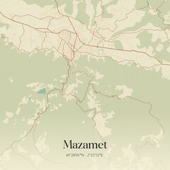 Obraz premium Retro map of Mazamet, Occitanie, France. Vintage street map.