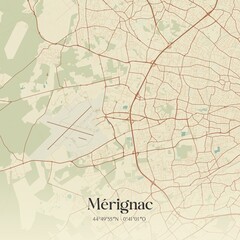 Retro map of M�rignac, Nouvelle-Aquitaine, France. Vintage street map.