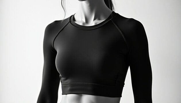 Smooth Reflective Mockup: Woman in Black Long-Sleeved Top Against White Background