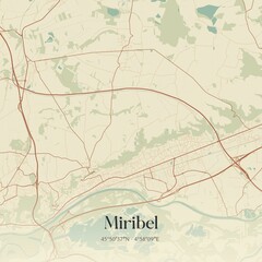 Fototapeta premium Retro map of Miribel, Auvergne-Rh�ne-Alpes, France. Vintage street map.