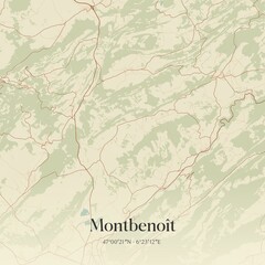 Retro map of Montbeno�t, Bourgogne-Franche-Comt�, France. Vintage street map.