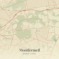 Retro map of Montfermeil, �le-de-France, France. Vintage street map.