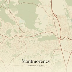 Retro map of Montmorency, �le-de-France, France. Vintage street map.